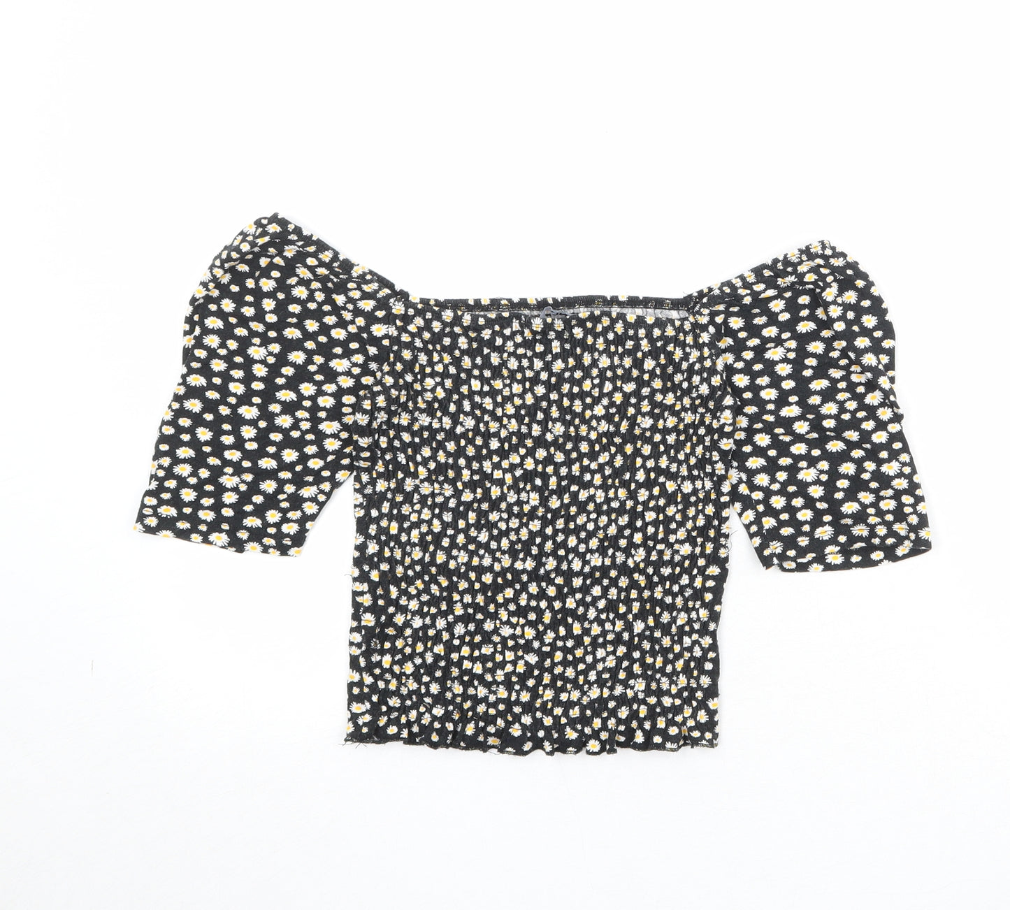 Only Womens Black Floral Viscose Cropped Blouse Size XS Boat Neck