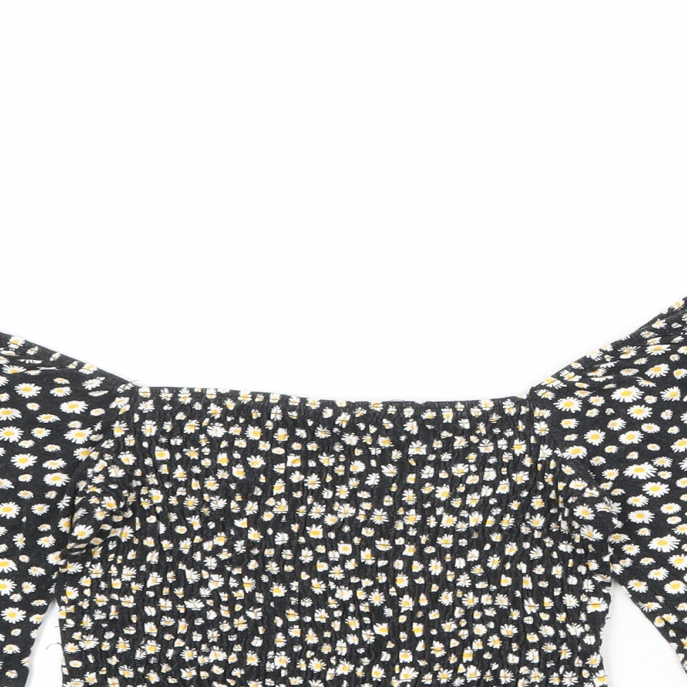 Only Womens Black Floral Viscose Cropped Blouse Size XS Boat Neck