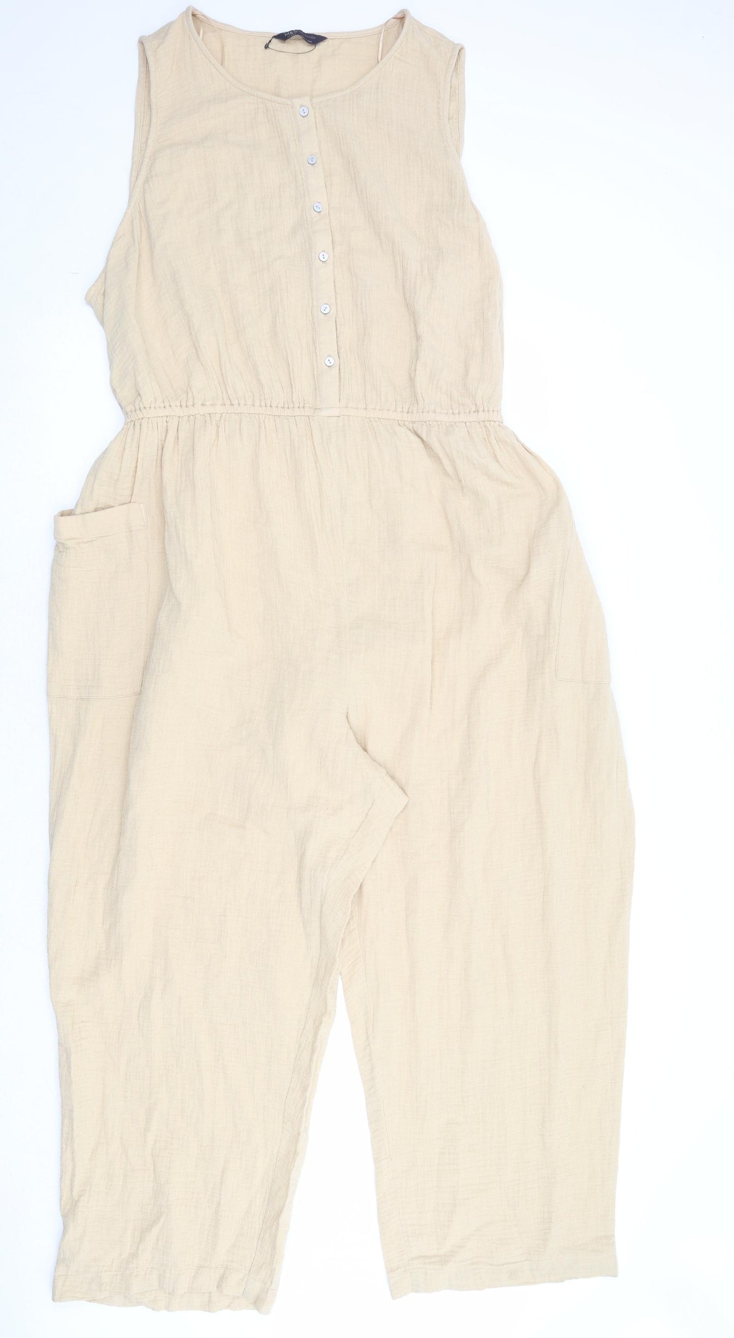 Marks and Spencer Womens Beige Cotton Jumpsuit One-Piece Size 24 Pullover