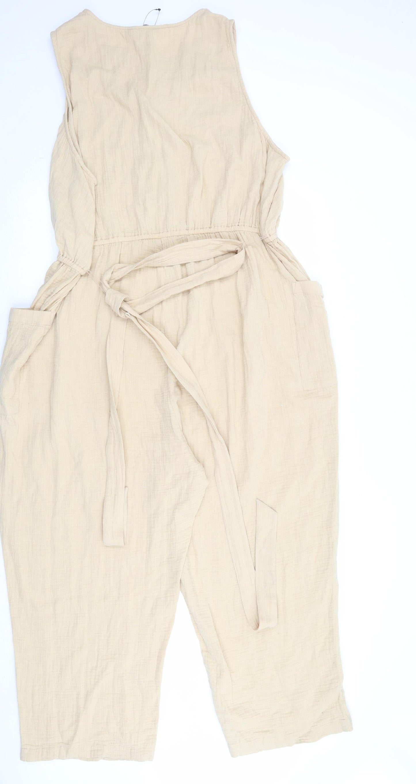 Marks and Spencer Womens Beige Cotton Jumpsuit One-Piece Size 24 Pullover