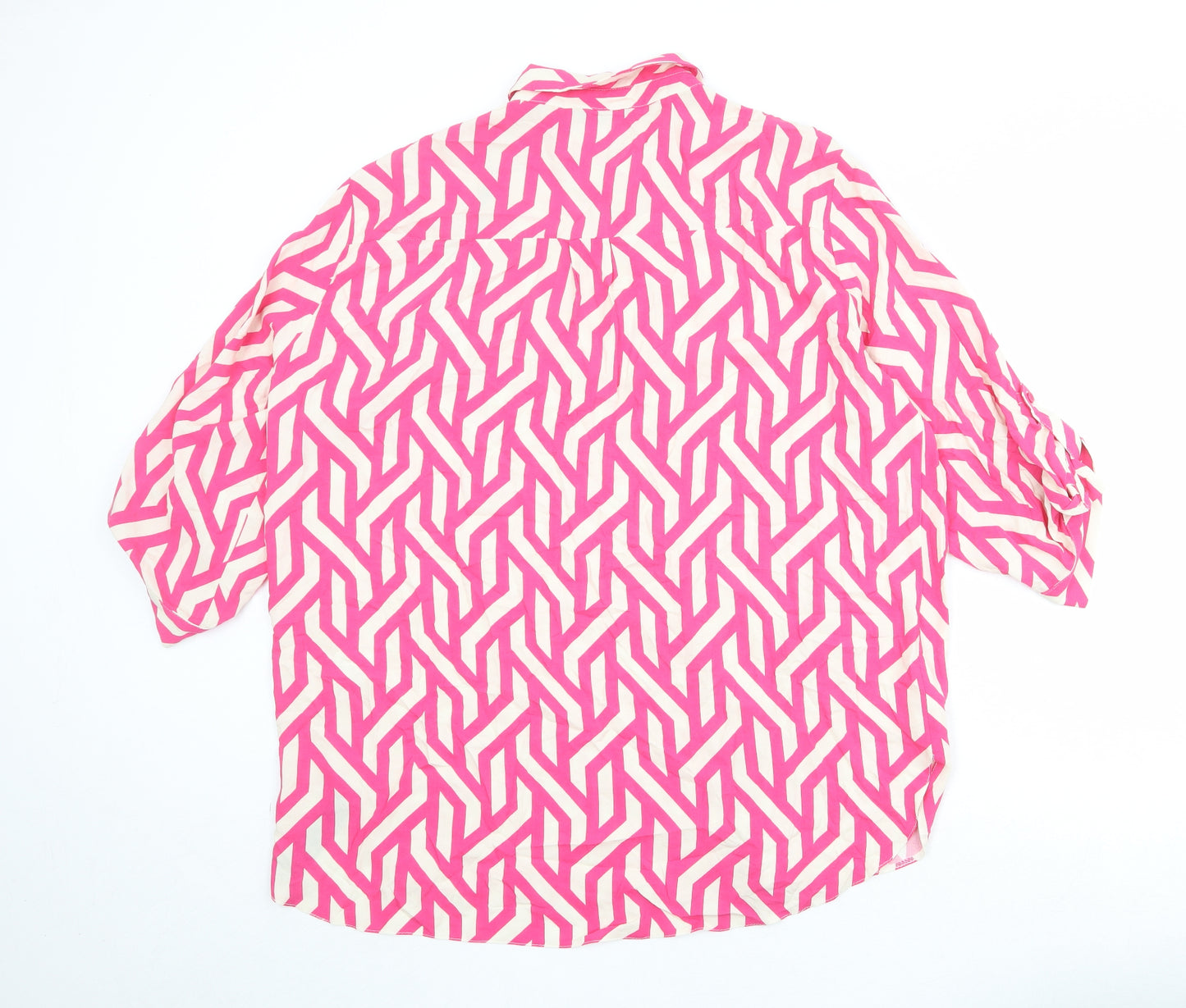 Roman Womens Pink Geometric Viscose Basic Button-Up Size 10 Collared