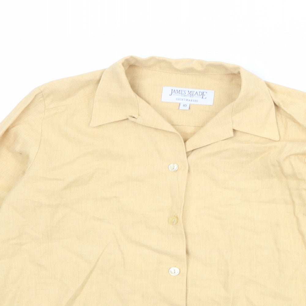 James Meade Womens Beige Cotton Basic Button-Up Size 10 Collared
