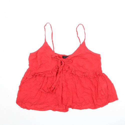 New Look Womens Red Viscose Basic Tank Size 12 V-Neck