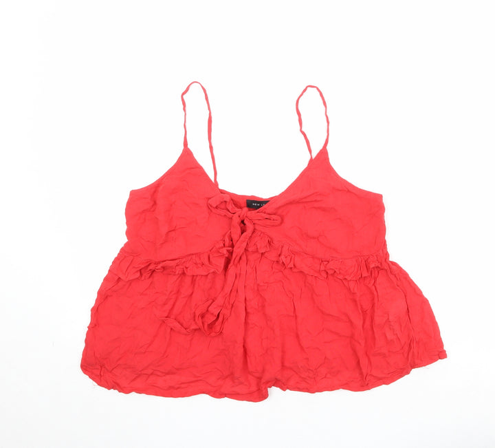 New Look Womens Red Viscose Basic Tank Size 12 V-Neck