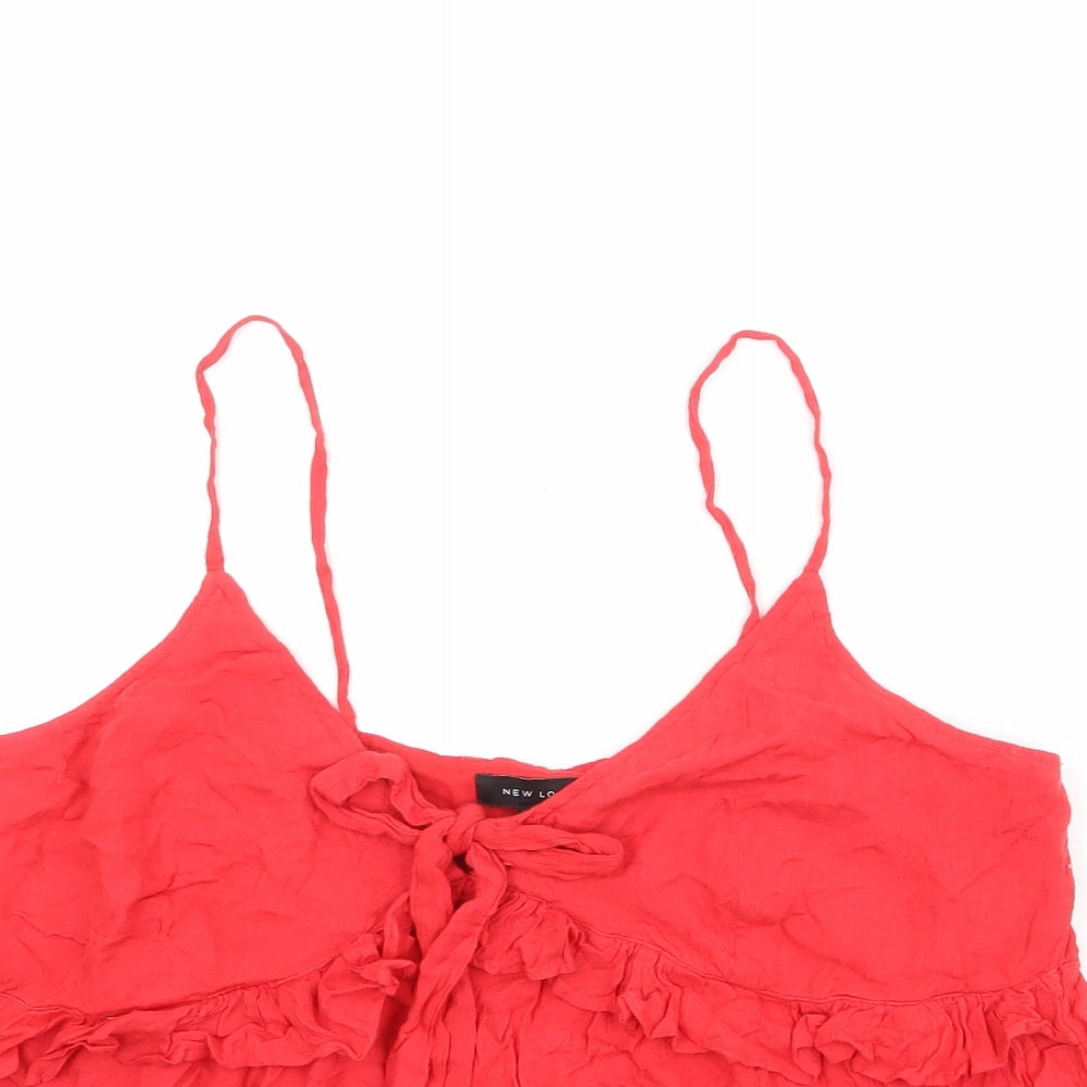 New Look Womens Red Viscose Basic Tank Size 12 V-Neck