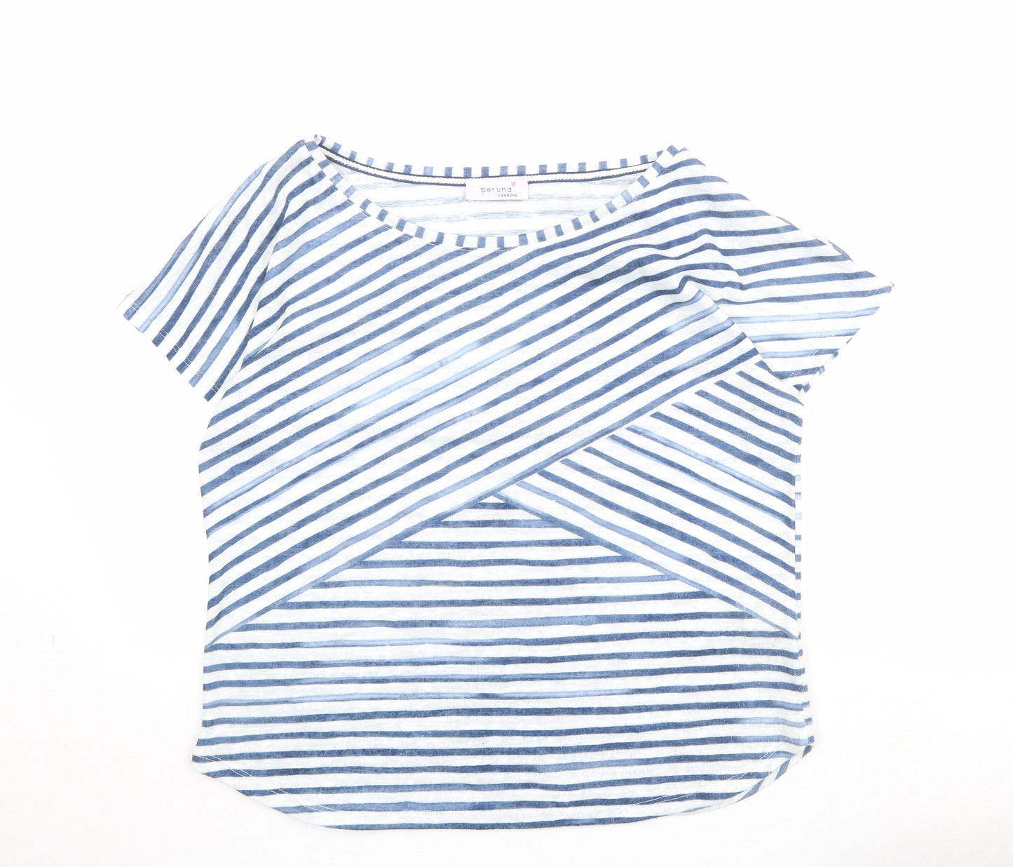 Per Una Womens Blue Striped Polyester Basic T-Shirt Size 14 Boat Neck
