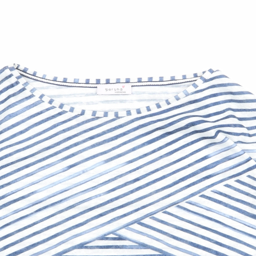 Per Una Womens Blue Striped Polyester Basic T-Shirt Size 14 Boat Neck