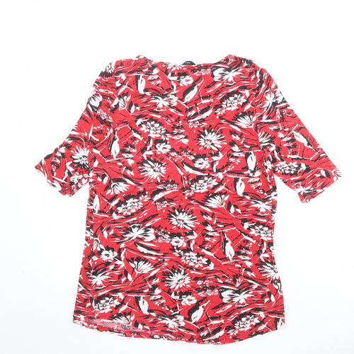 M&Co Womens Red Floral Viscose Basic T-Shirt Size 10 Round Neck