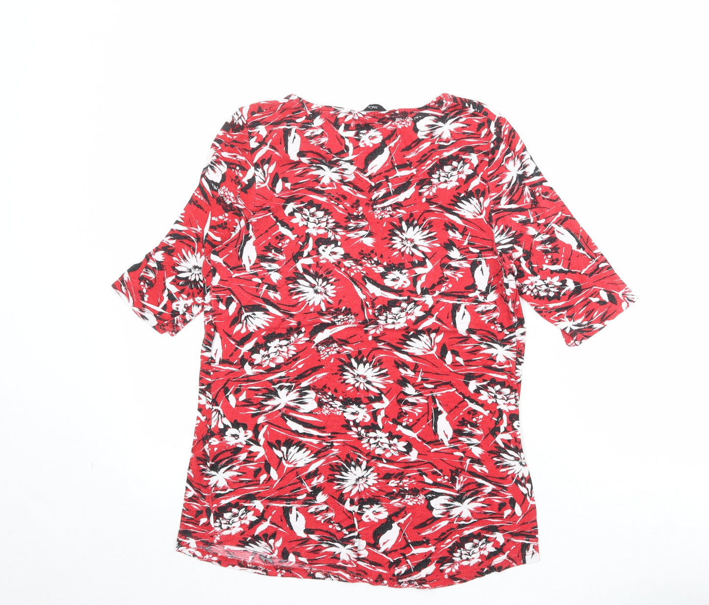 M&Co Womens Red Floral Viscose Basic T-Shirt Size 10 Round Neck