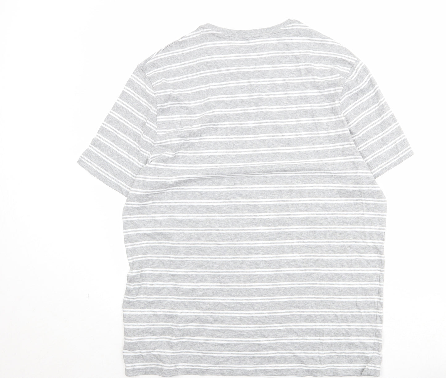 Marks and Spencer Mens Grey Striped Cotton T-Shirt Size XL Round Neck