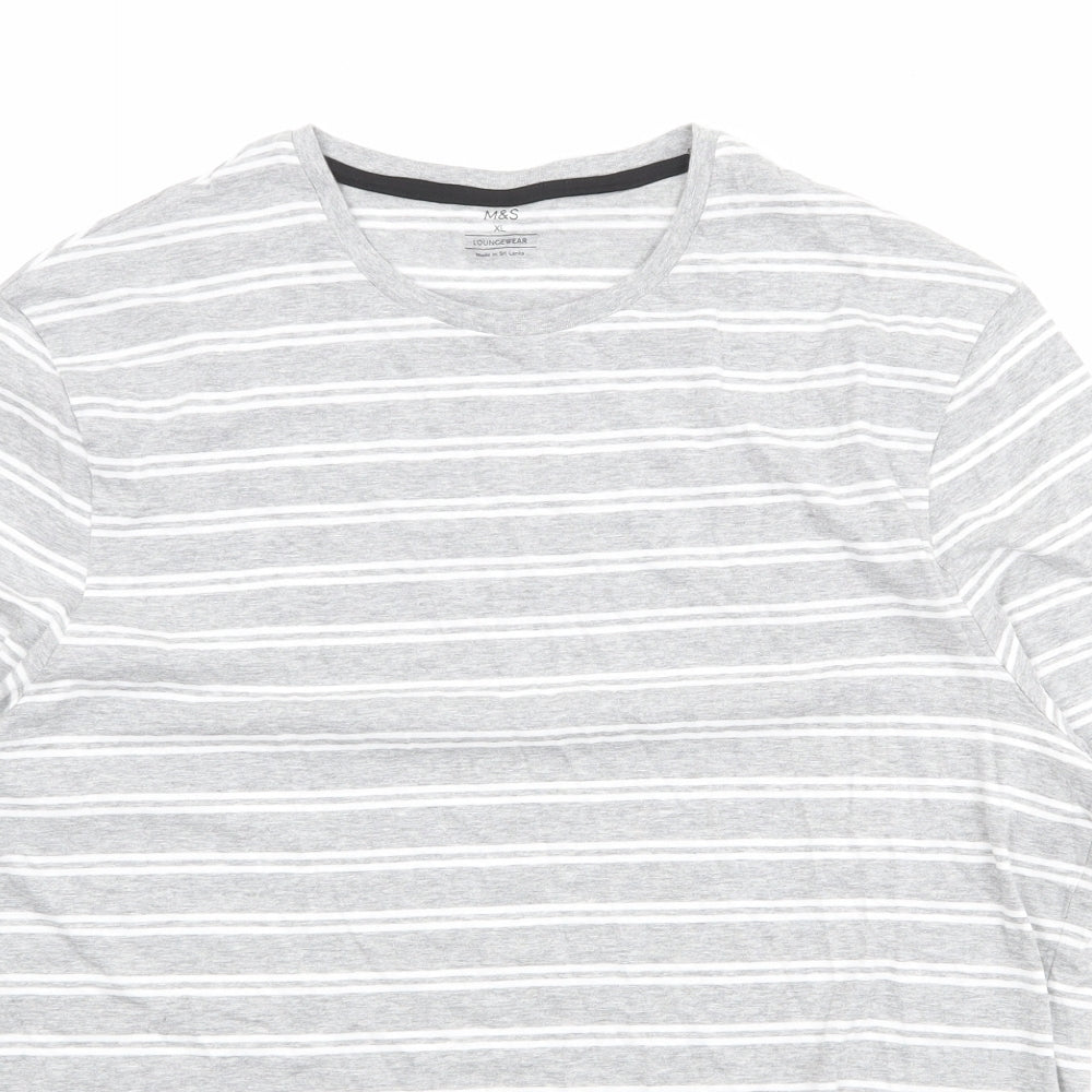 Marks and Spencer Mens Grey Striped Cotton T-Shirt Size XL Round Neck