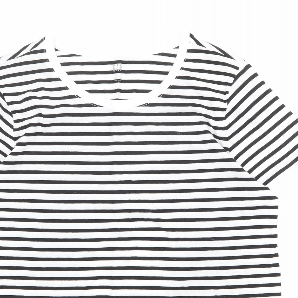 Gap Womens White Striped Cotton Basic T-Shirt Size XL Round Neck