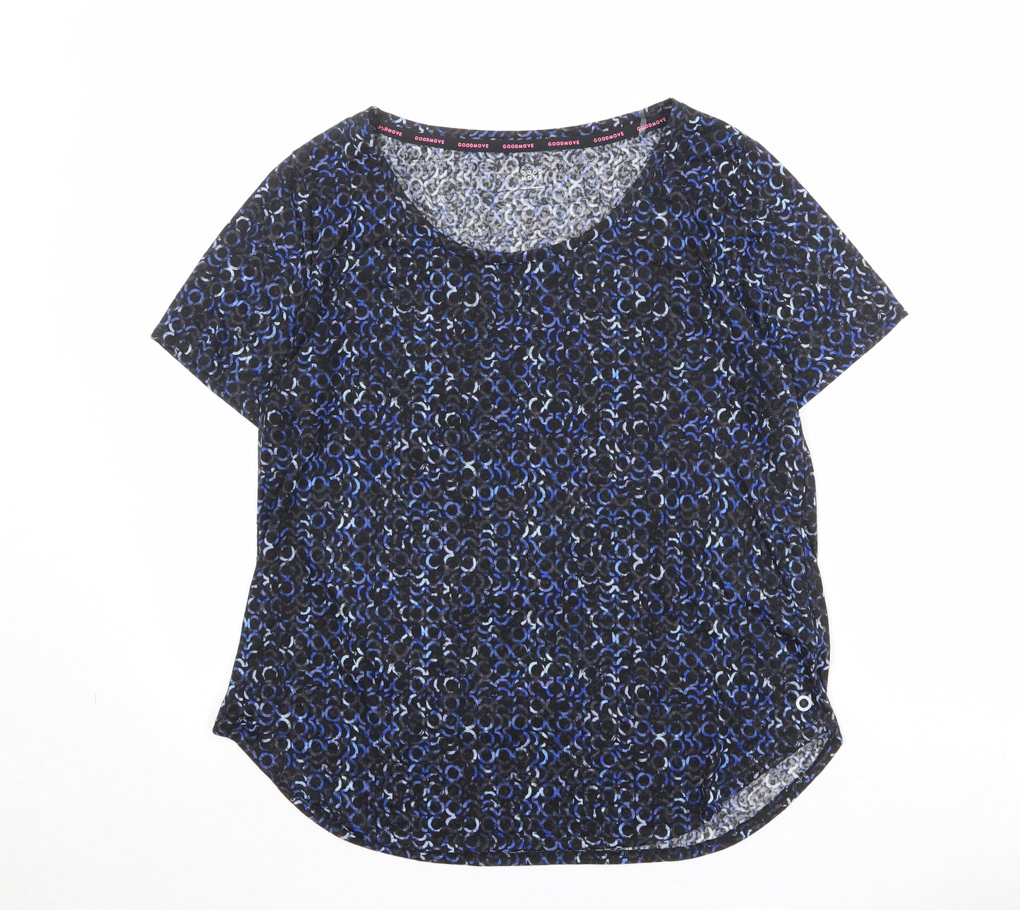 Marks and Spencer Womens Blue Geometric Polyester Pullover T-Shirt Size 14 Boat Neck Pullover