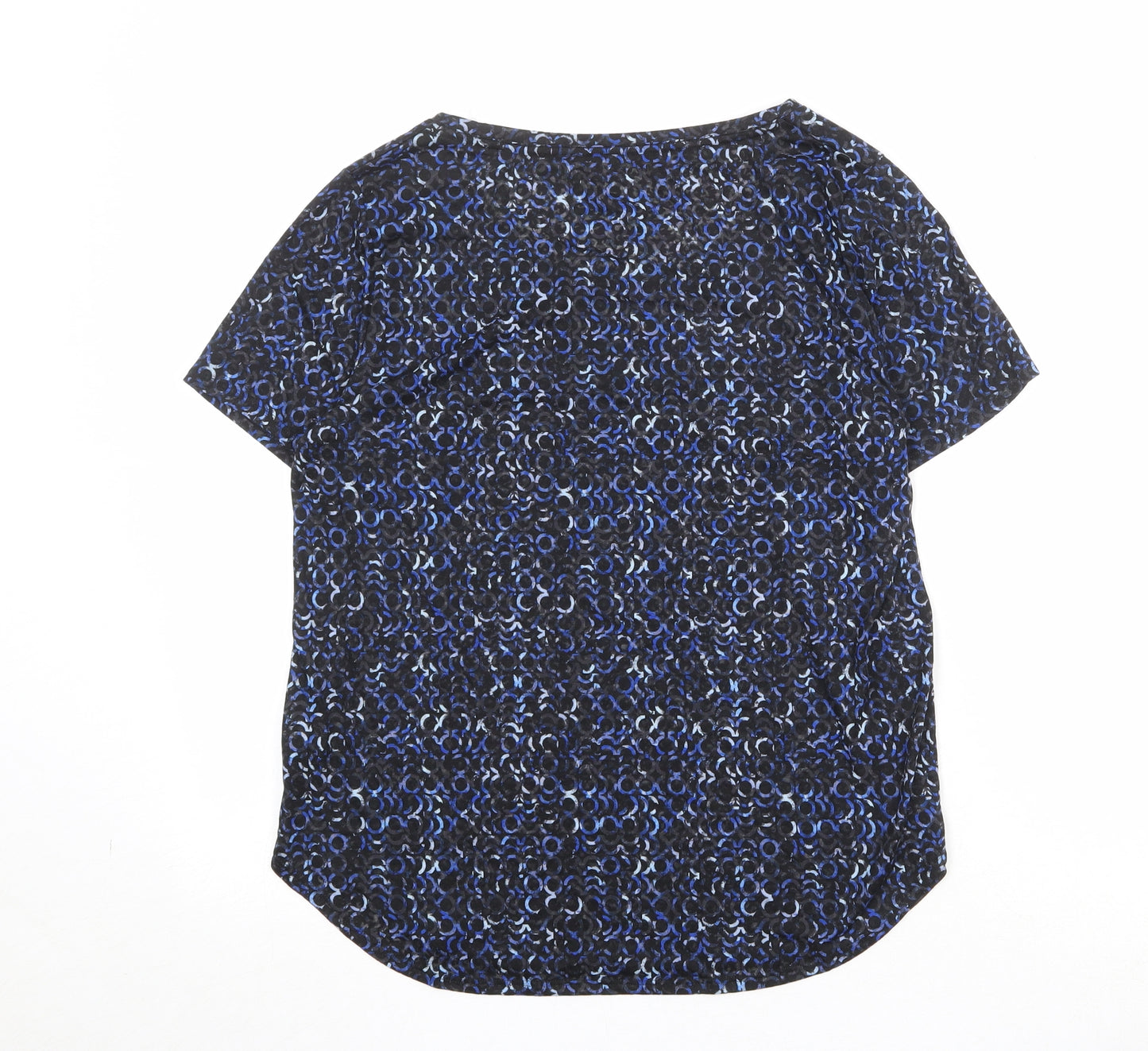 Marks and Spencer Womens Blue Geometric Polyester Pullover T-Shirt Size 14 Boat Neck Pullover