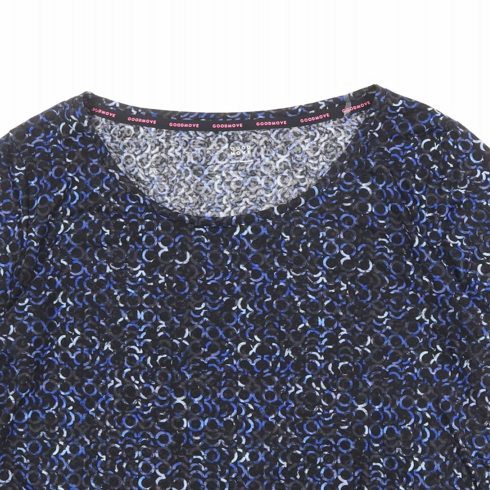 Marks and Spencer Womens Blue Geometric Polyester Pullover T-Shirt Size 14 Boat Neck Pullover