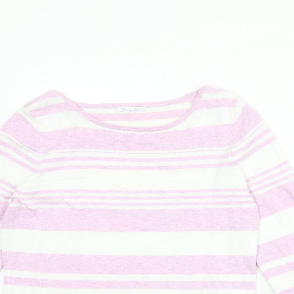 Berkertex Womens Purple Round Neck Striped Viscose Pullover Jumper Size 14