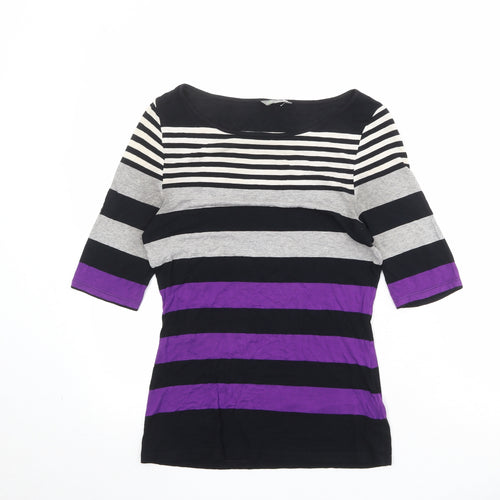 Marks and Spencer Womens Multicoloured Striped Viscose Basic T-Shirt Size 8 Boat Neck