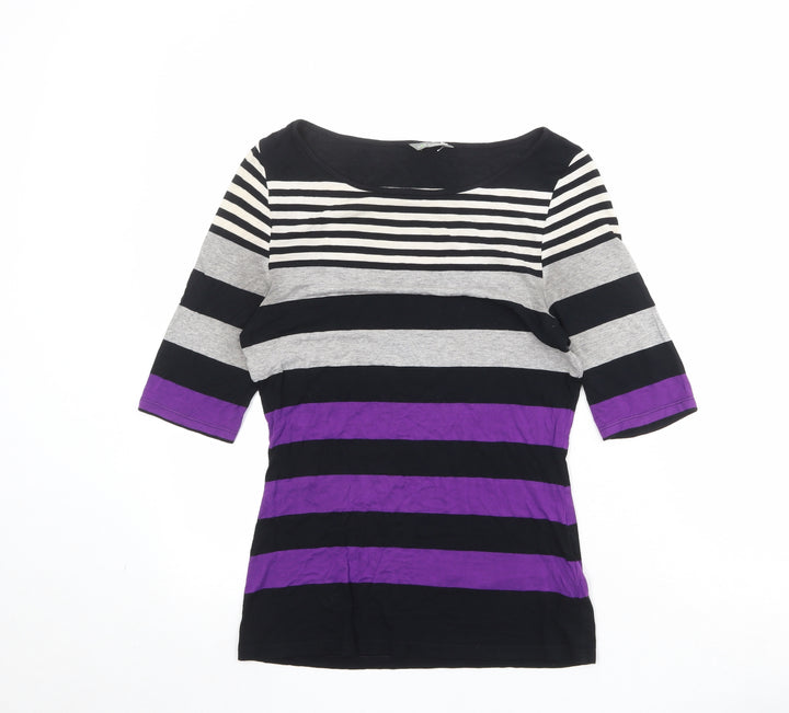 Marks and Spencer Womens Multicoloured Striped Viscose Basic T-Shirt Size 8 Boat Neck