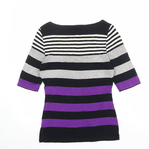 Marks and Spencer Womens Multicoloured Striped Viscose Basic T-Shirt Size 8 Boat Neck