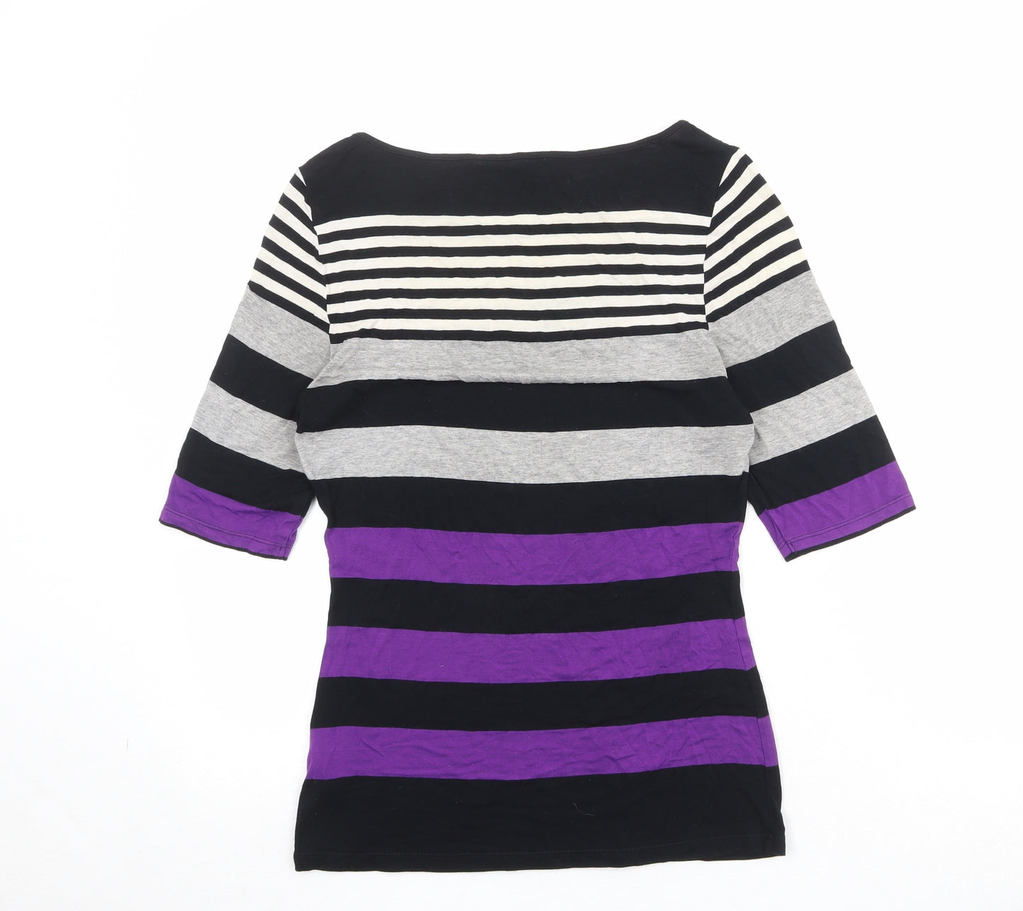 Marks and Spencer Womens Multicoloured Striped Viscose Basic T-Shirt Size 8 Boat Neck