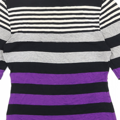 Marks and Spencer Womens Multicoloured Striped Viscose Basic T-Shirt Size 8 Boat Neck