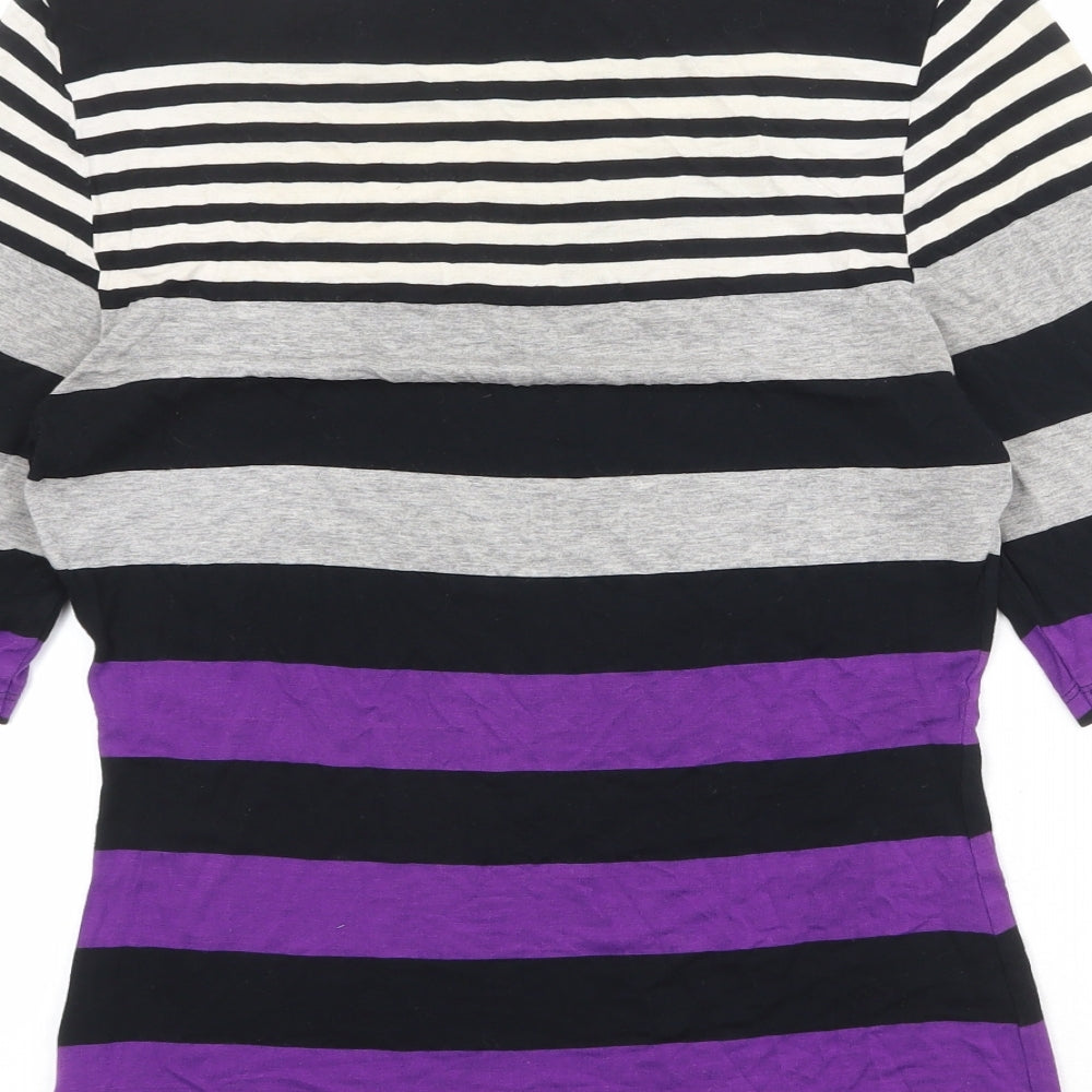 Marks and Spencer Womens Multicoloured Striped Viscose Basic T-Shirt Size 8 Boat Neck