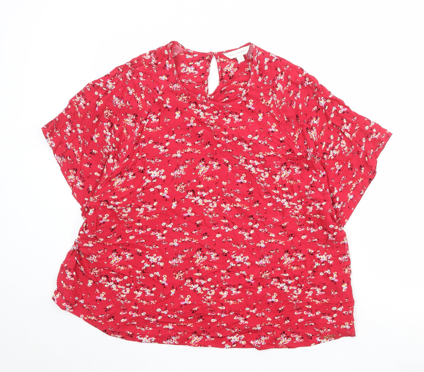 Marks and Spencer Womens Red Floral Viscose Basic T-Shirt Size 22 Round Neck
