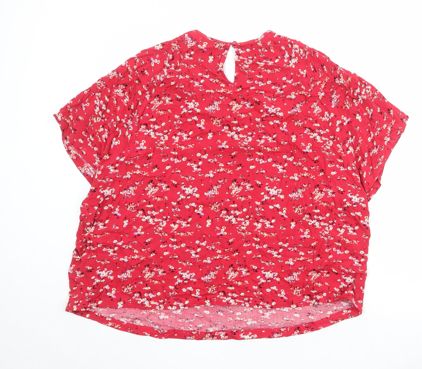 Marks and Spencer Womens Red Floral Viscose Basic T-Shirt Size 22 Round Neck