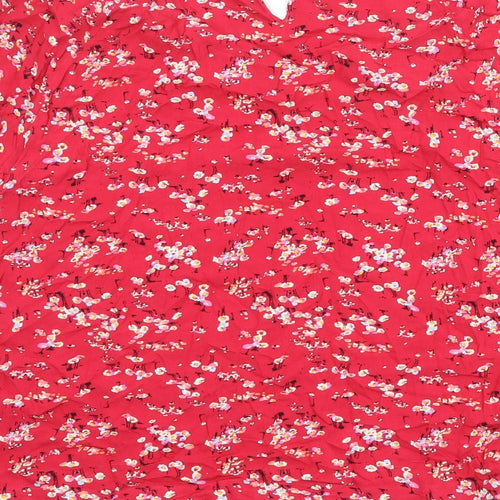 Marks and Spencer Womens Red Floral Viscose Basic T-Shirt Size 22 Round Neck