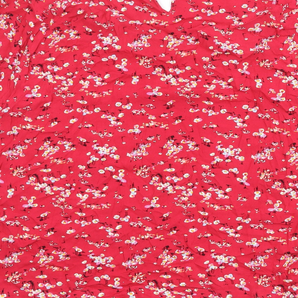 Marks and Spencer Womens Red Floral Viscose Basic T-Shirt Size 22 Round Neck