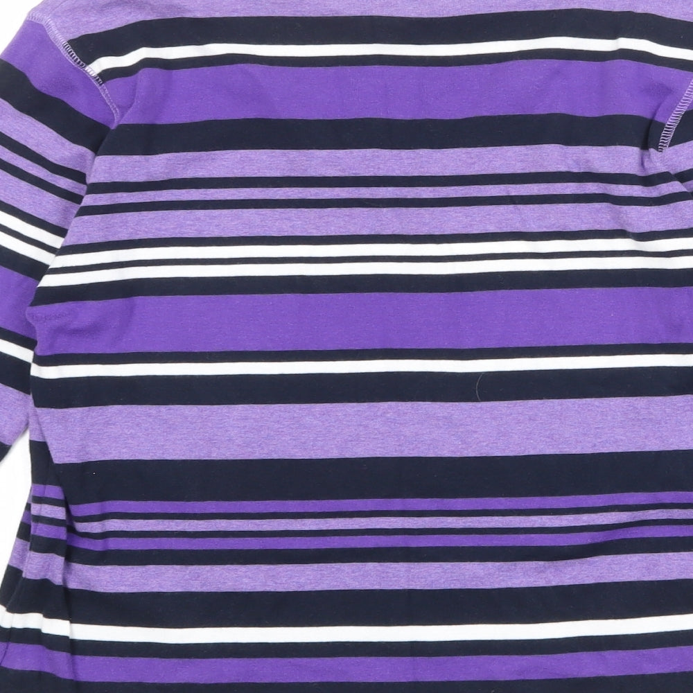 Maine Womens Purple V-Neck Striped Cotton Pullover Jumper Size 14