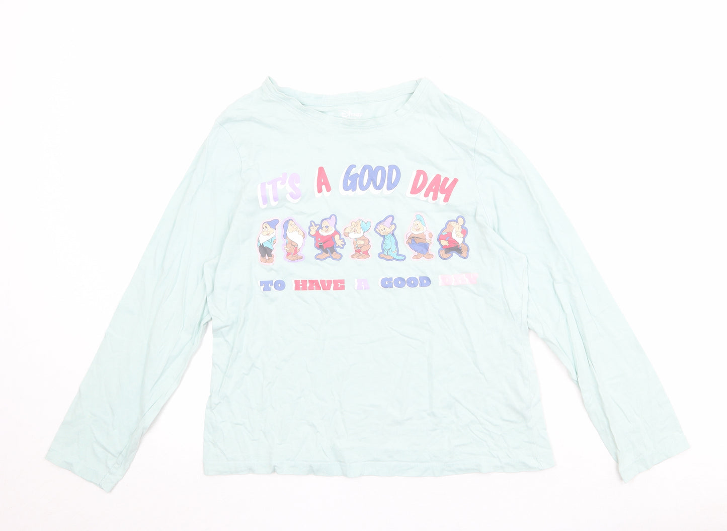 Disney Womens Blue 100% Cotton Basic T-Shirt Size S Round Neck - It's A Good Day 7 Dwarfs