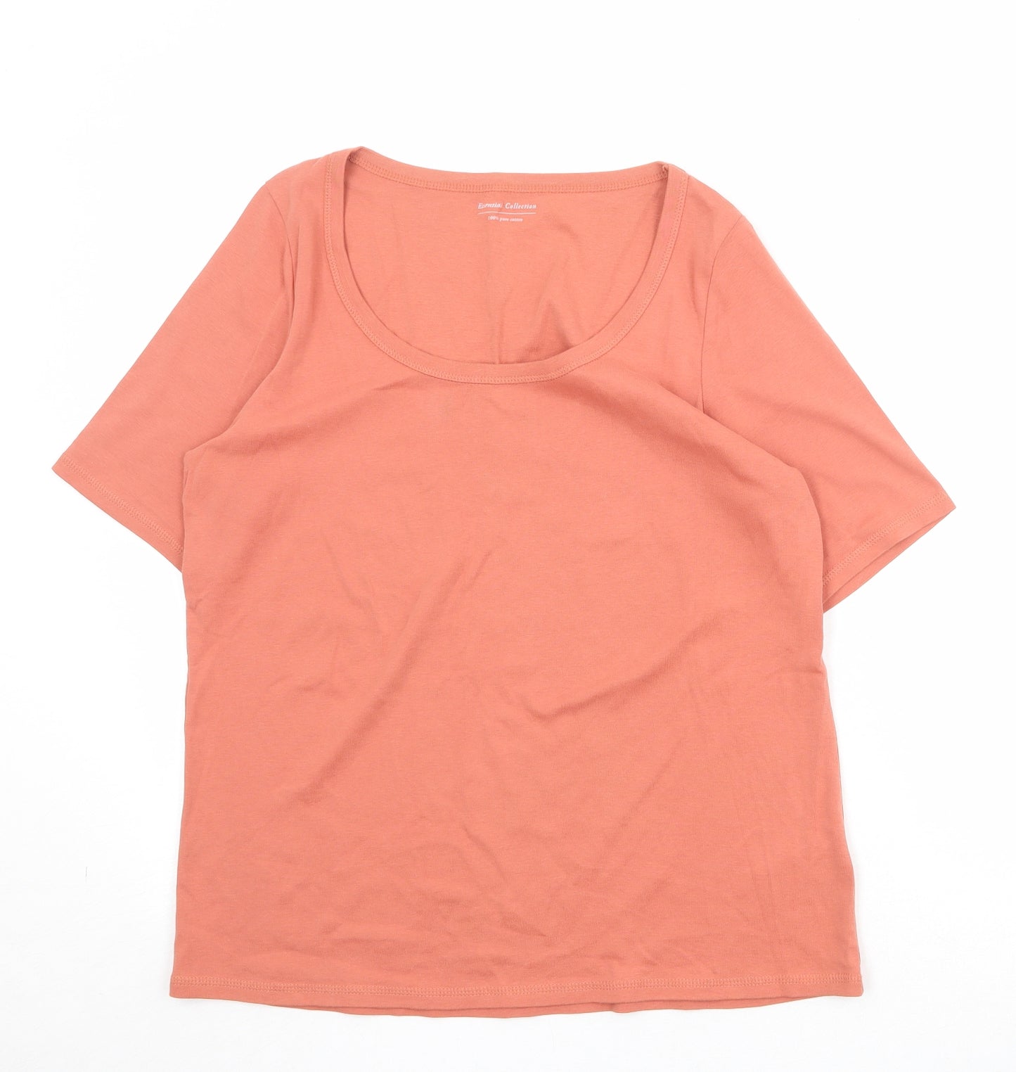 Marks and Spencer Womens Orange Cotton Basic T-Shirt Size 18 Round Neck