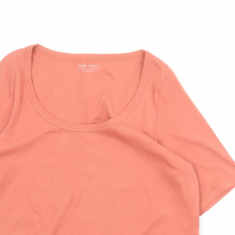 Marks and Spencer Womens Orange Cotton Basic T-Shirt Size 18 Round Neck