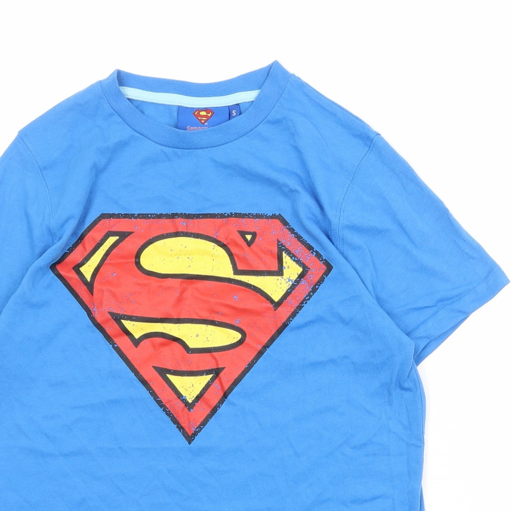 Superman Mens Blue Polyester T-Shirt Size S Round Neck