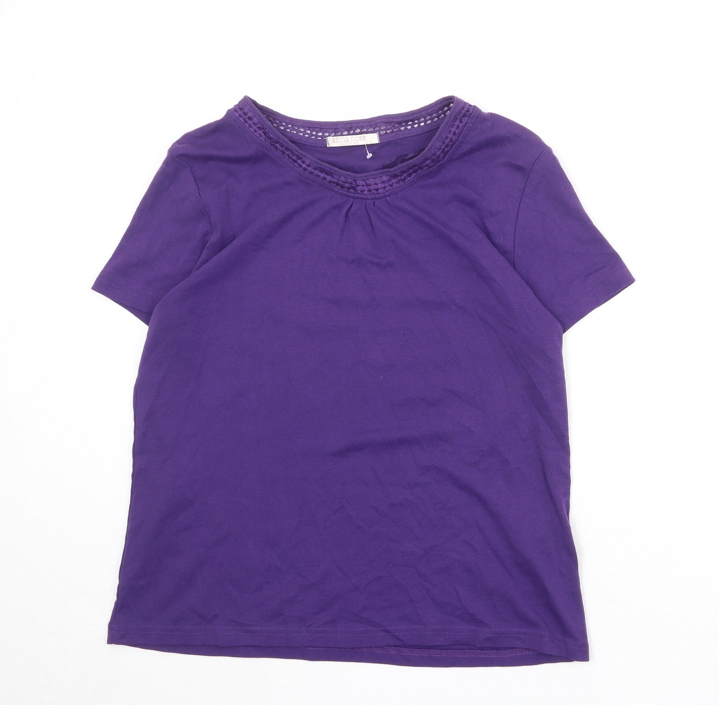 Anna Rose Womens Purple 100% Cotton Basic T-Shirt Size L Round Neck