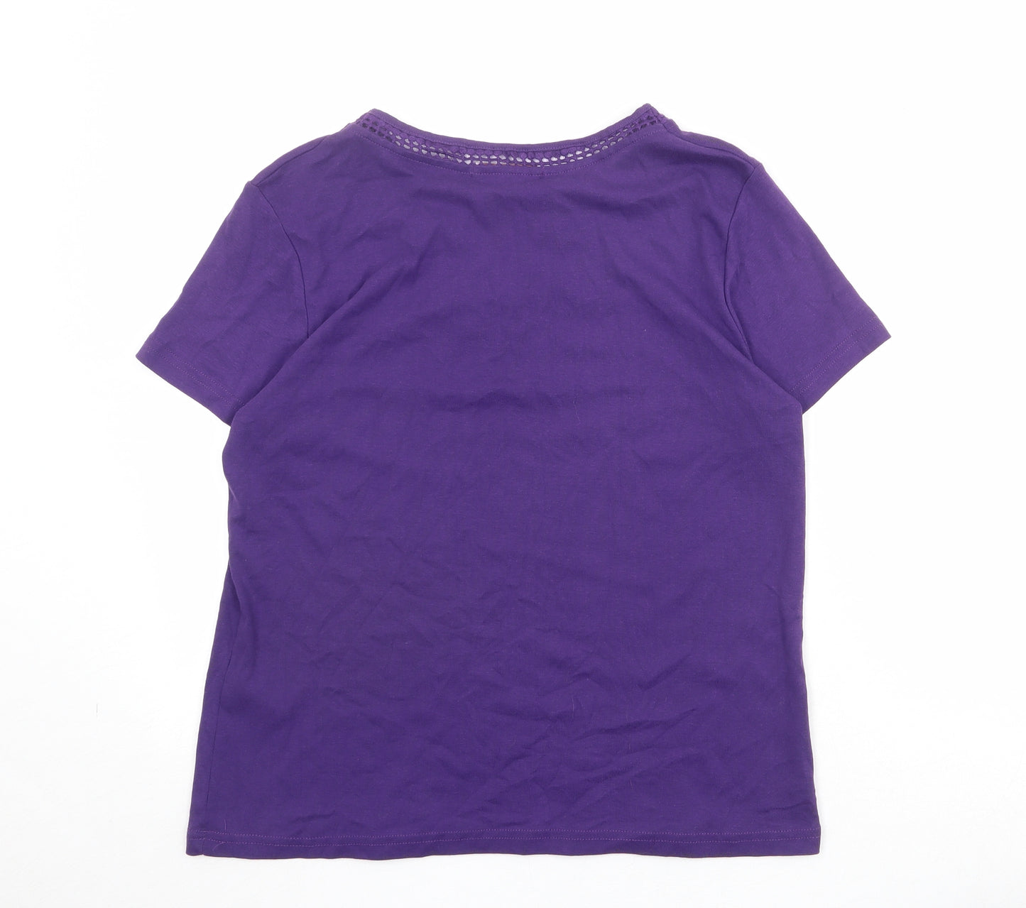 Anna Rose Womens Purple 100% Cotton Basic T-Shirt Size L Round Neck