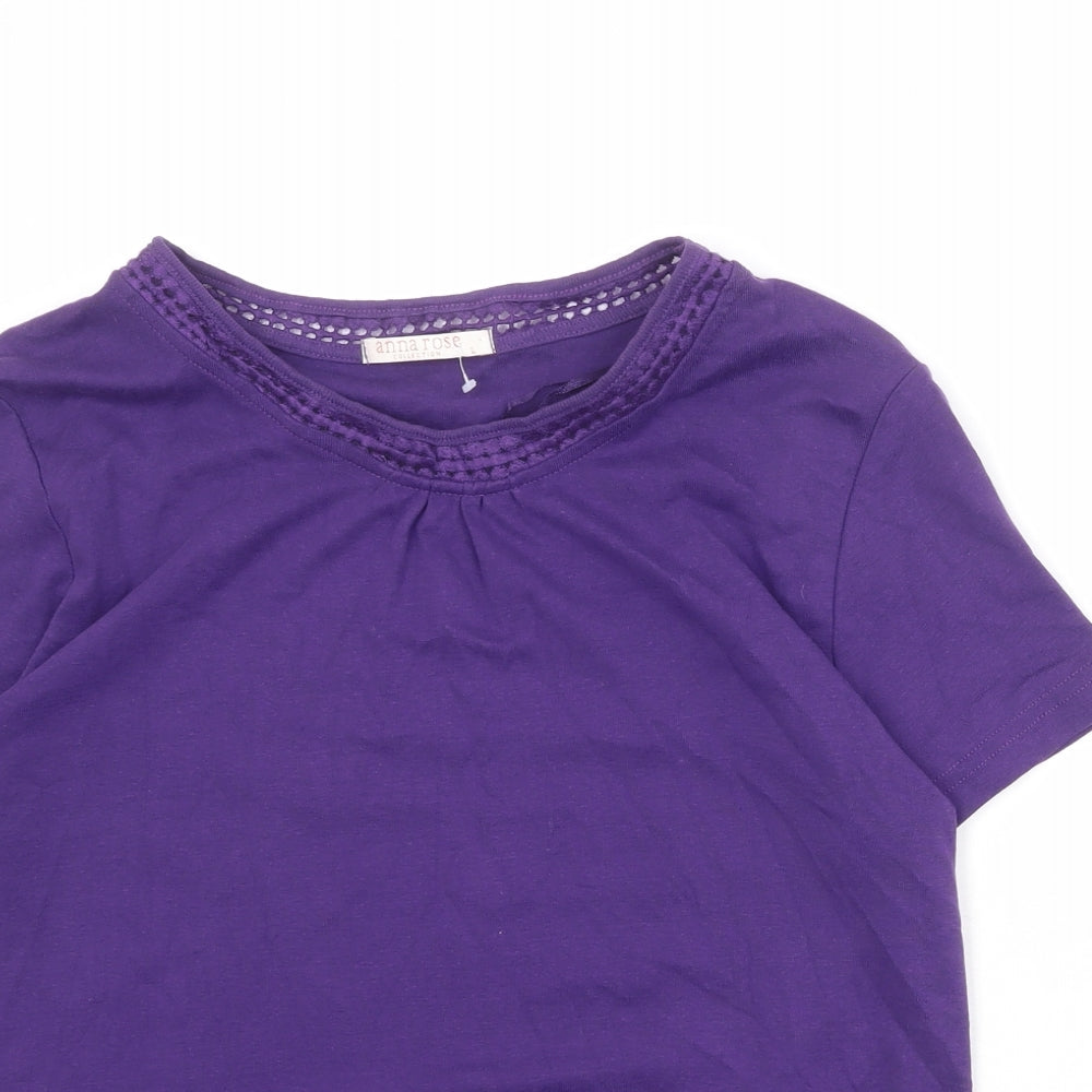 Anna Rose Womens Purple 100% Cotton Basic T-Shirt Size L Round Neck