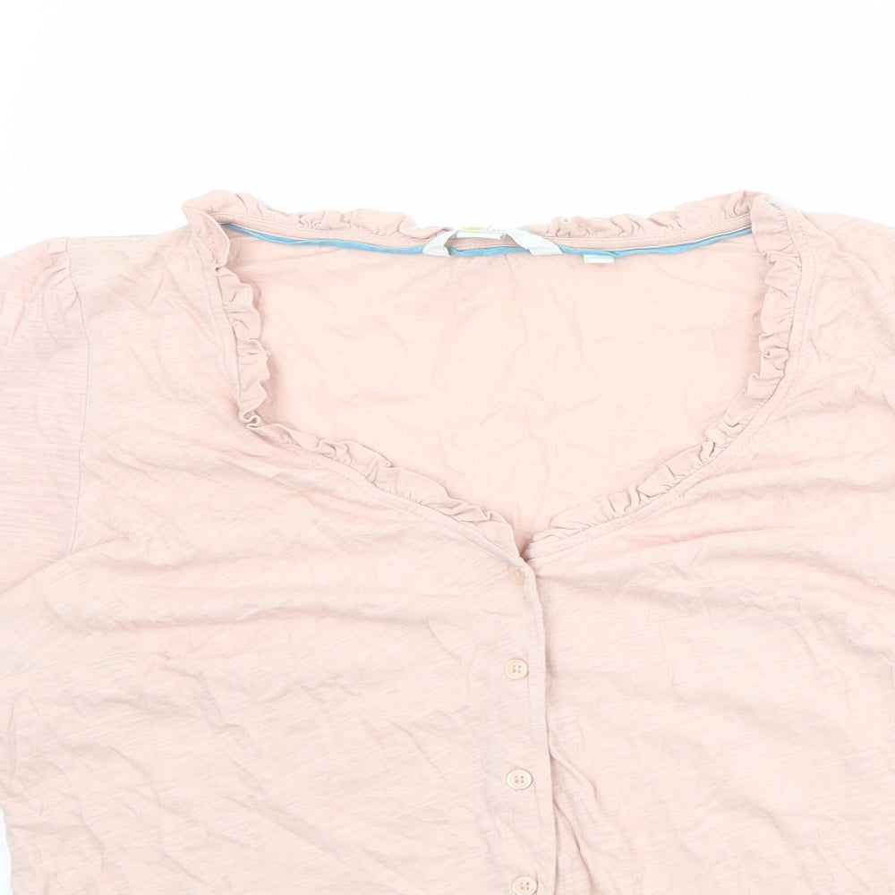Boden Womens Pink 100% Cotton Basic Button-Up Size 14 Round Neck