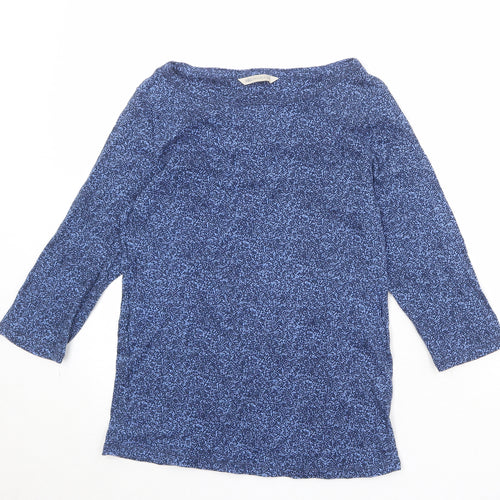 Marks and Spencer Womens Blue Geometric 100% Cotton Basic Blouse Size 12 Round Neck