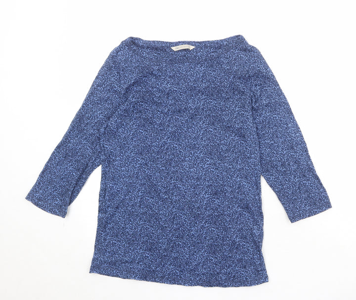 Marks and Spencer Womens Blue Geometric 100% Cotton Basic Blouse Size 12 Round Neck