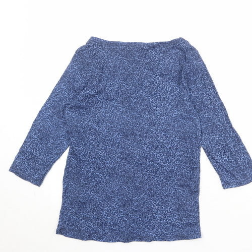 Marks and Spencer Womens Blue Geometric 100% Cotton Basic Blouse Size 12 Round Neck