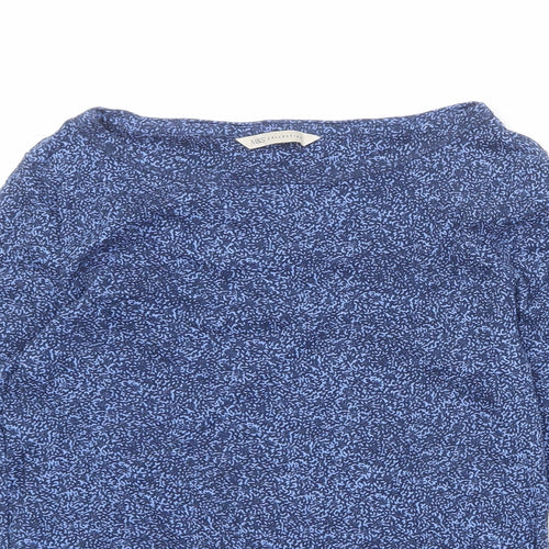Marks and Spencer Womens Blue Geometric 100% Cotton Basic Blouse Size 12 Round Neck