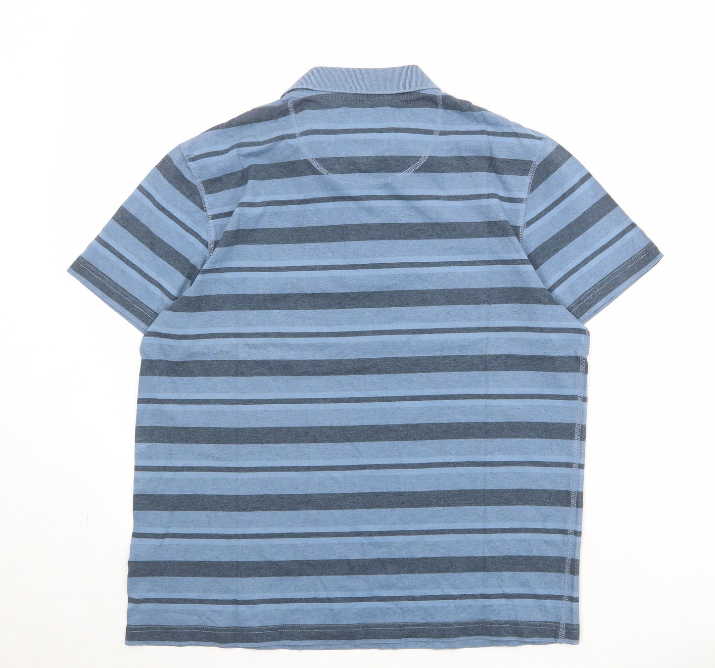 Marks and Spencer Mens Blue Striped Cotton Polo Size M Collared Button