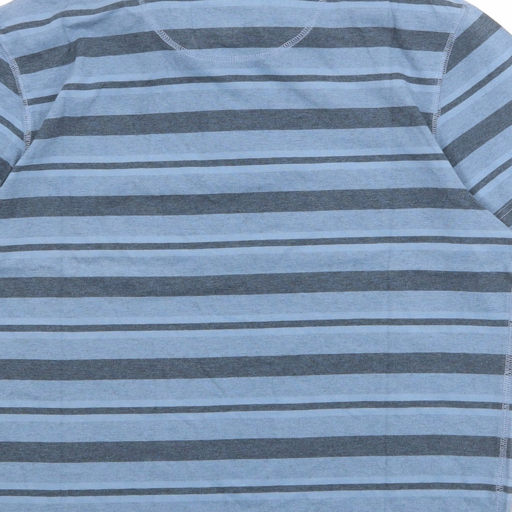 Marks and Spencer Mens Blue Striped Cotton Polo Size M Collared Button