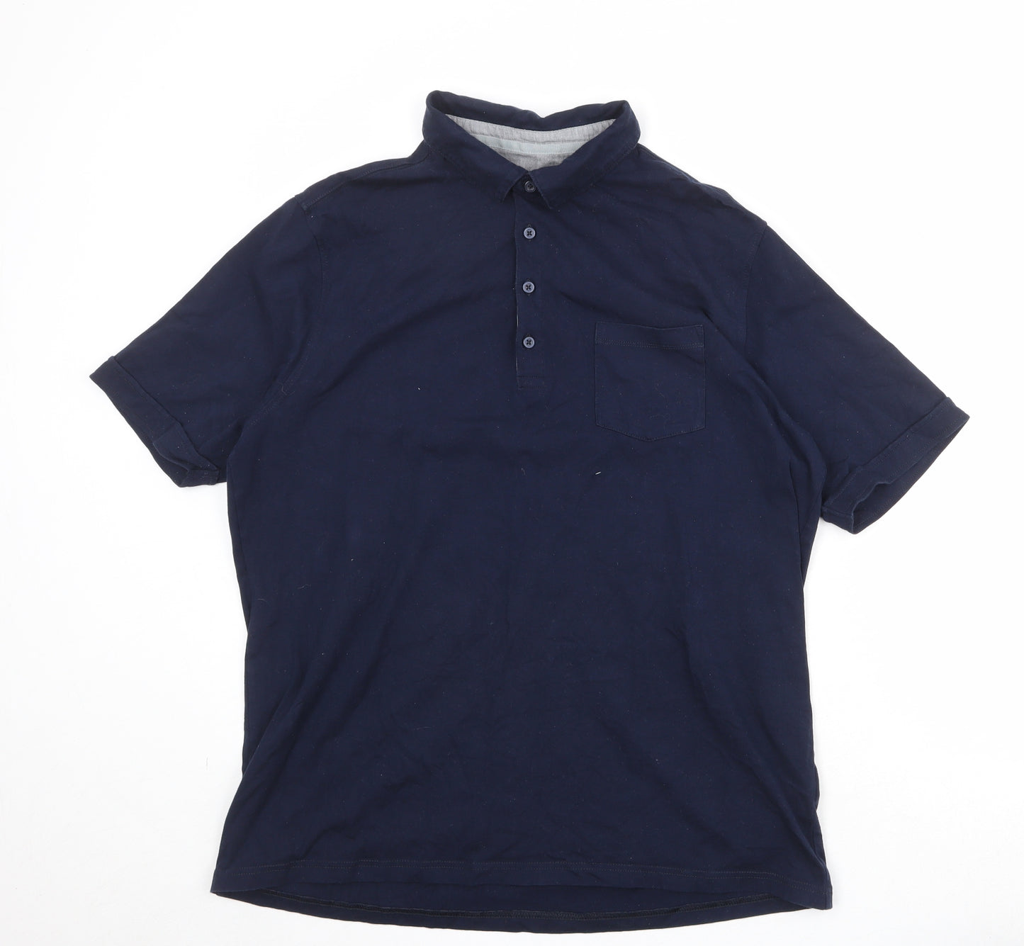 Marks and Spencer Mens Blue Cotton Polo Size L Collared Button
