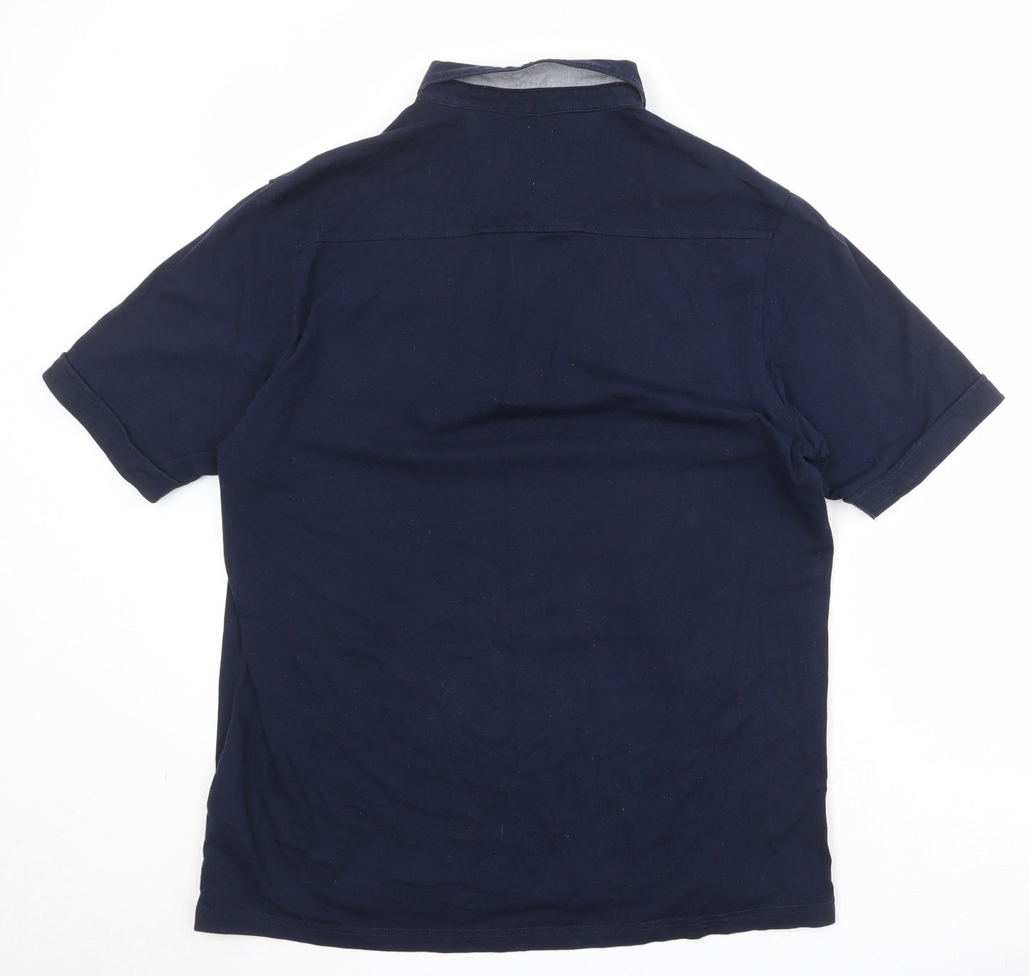 Marks and Spencer Mens Blue Cotton Polo Size L Collared Button