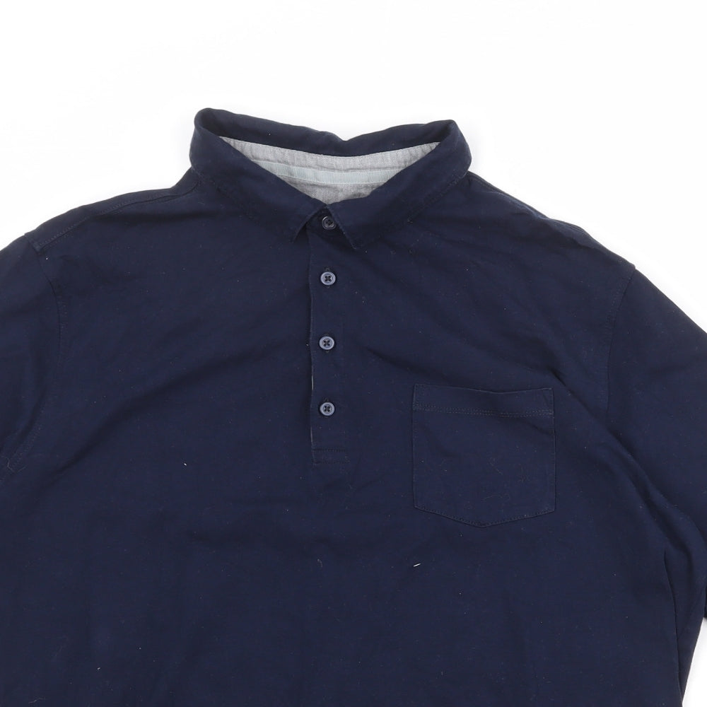 Marks and Spencer Mens Blue Cotton Polo Size L Collared Button