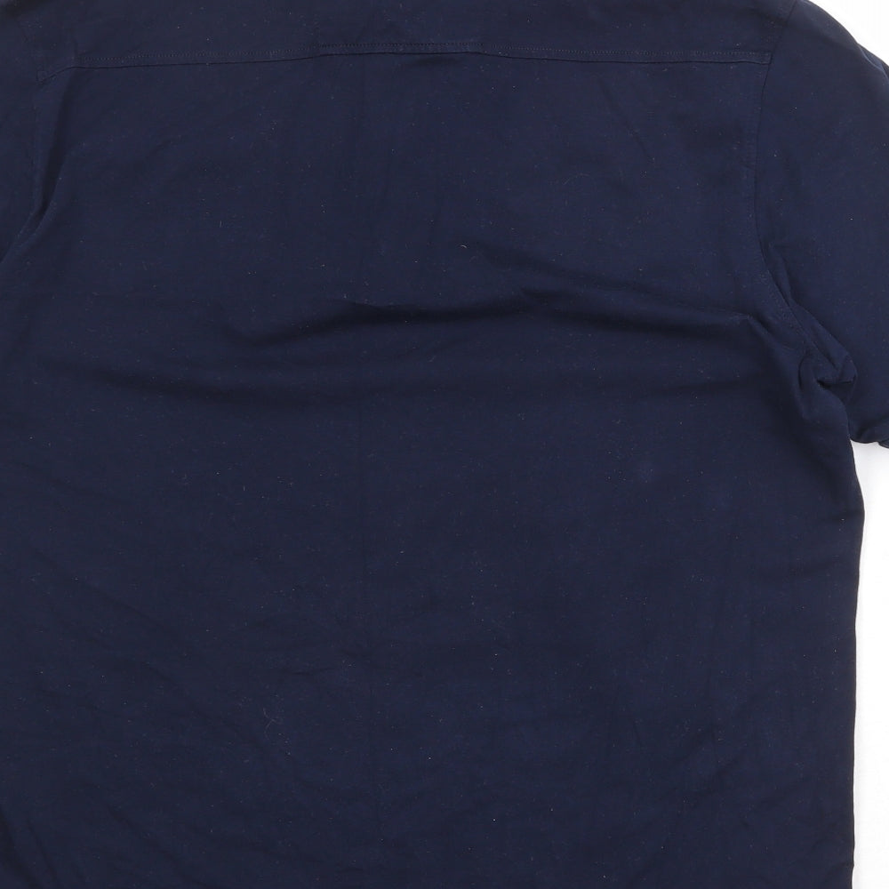 Marks and Spencer Mens Blue Cotton Polo Size L Collared Button