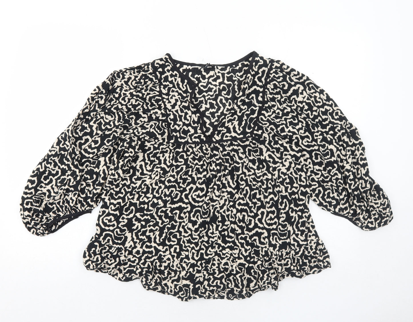 River Island Womens Black Geometric Viscose Basic Blouse Size 8 V-Neck